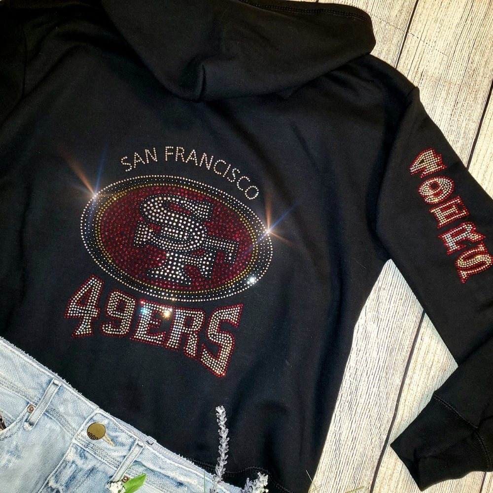 New San Francisco 49ers Rhinestone Zip Up Hoodie Unisex S thru XL - Picture 3 of 7